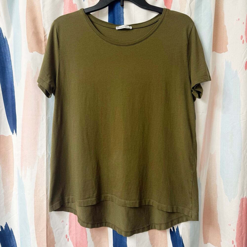 Zara Woman’s Basic Collection Green High Low Short Sleeve Shirt Tee Size Large